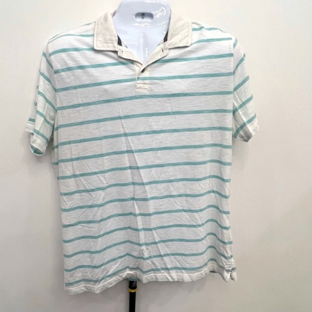 Banana Republic Factory XL Vintage Polo Tee White with Blue Green Stripes